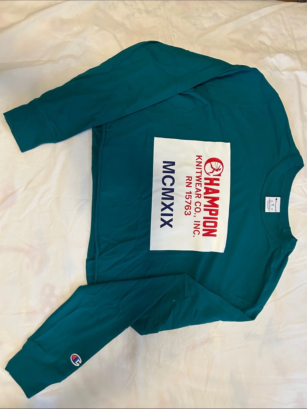Champion Teal Logo Graphic Crewneck Sweatshirt